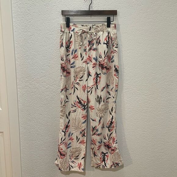 Briggs Elastic Waistband Pants Tan Floral Pattern Size Medium - Picture 3 of 11
